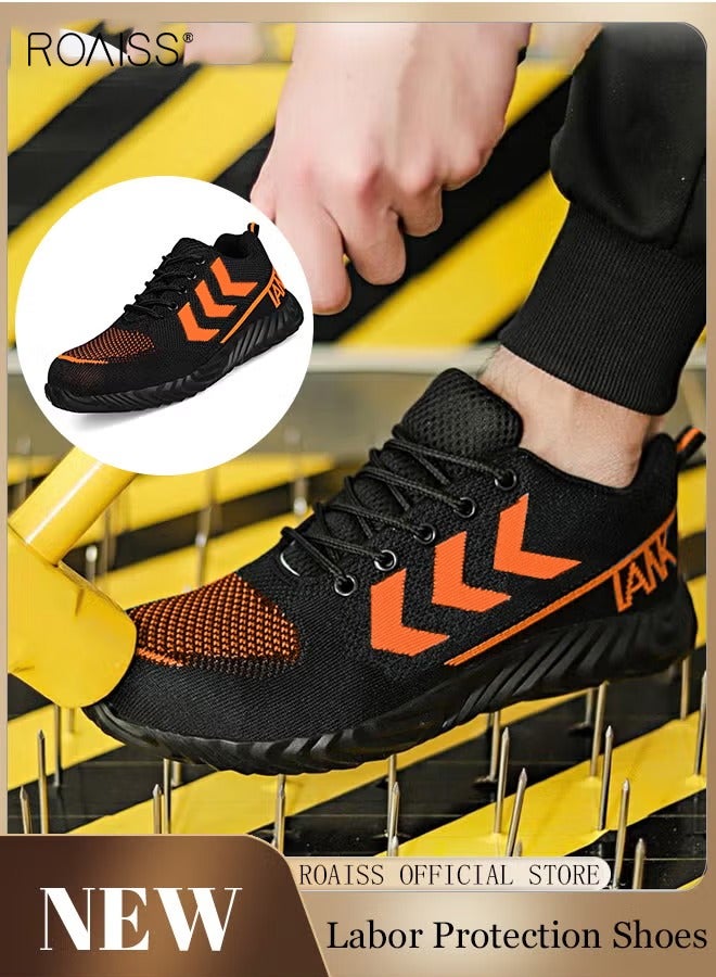 roaiss Labor Protection Sneakers for Men Lightweight Breathable and Anti-Slip Sports Shoes for Running Fitness or Outing Wear Fly-Woven Adjustable Lace-Up Athletic Shoes for Male Colorblock Sneakers  - Image 2