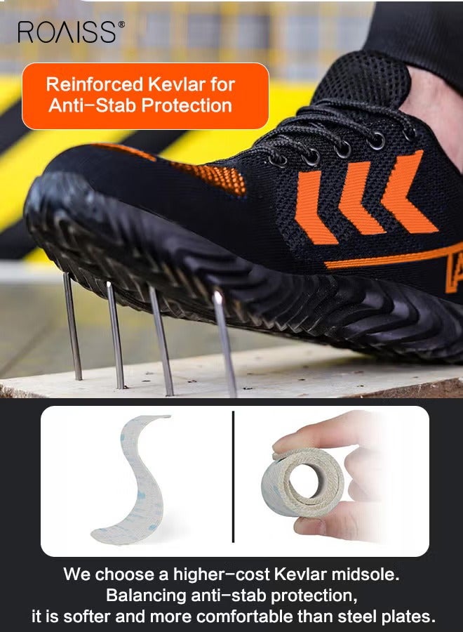 roaiss Labor Protection Sneakers for Men Lightweight Breathable and Anti-Slip Sports Shoes for Running Fitness or Outing Wear Fly-Woven Adjustable Lace-Up Athletic Shoes for Male Colorblock Sneakers  - Image 3