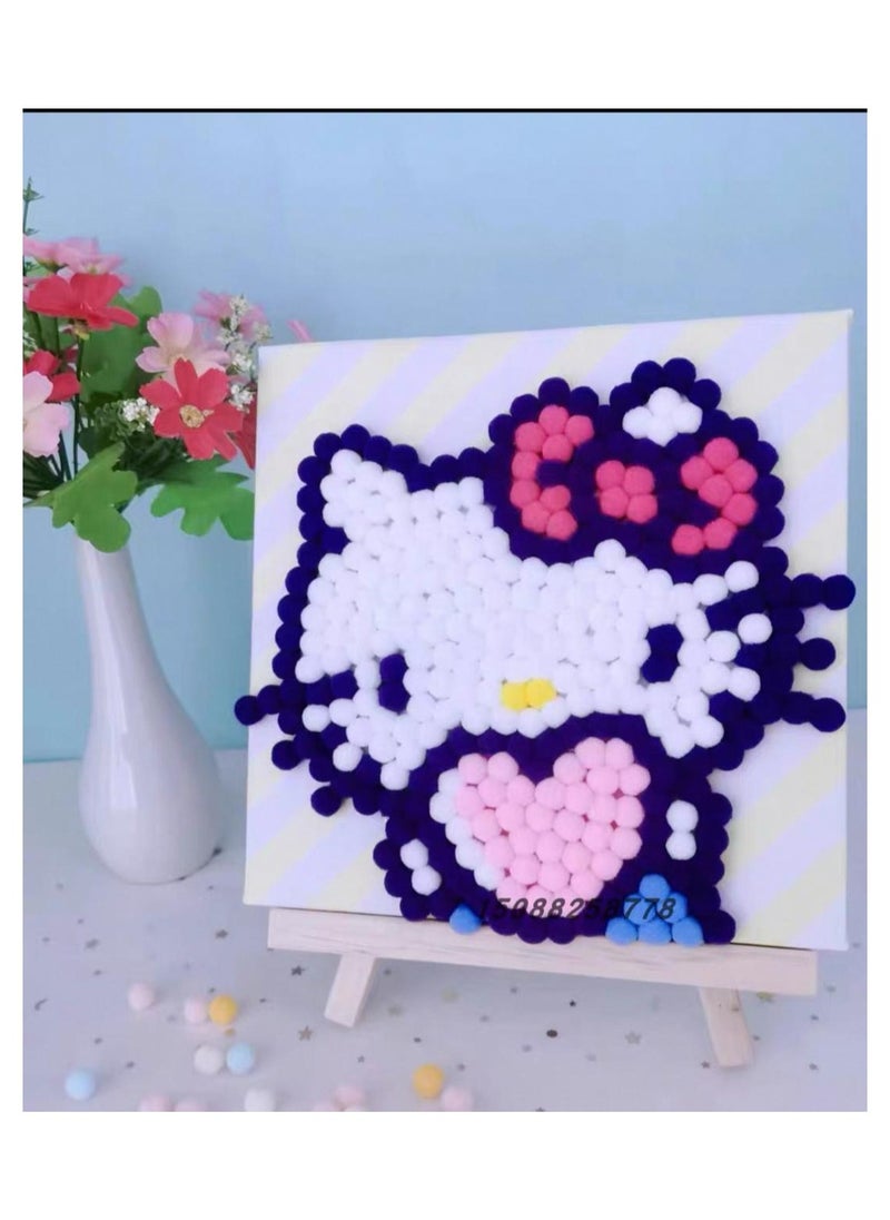 Generic - DIY Pom Pom Art Kit. The kit includes printed designs of various shapes, providing a fun and entertaining activity for children and adults. - Image 1