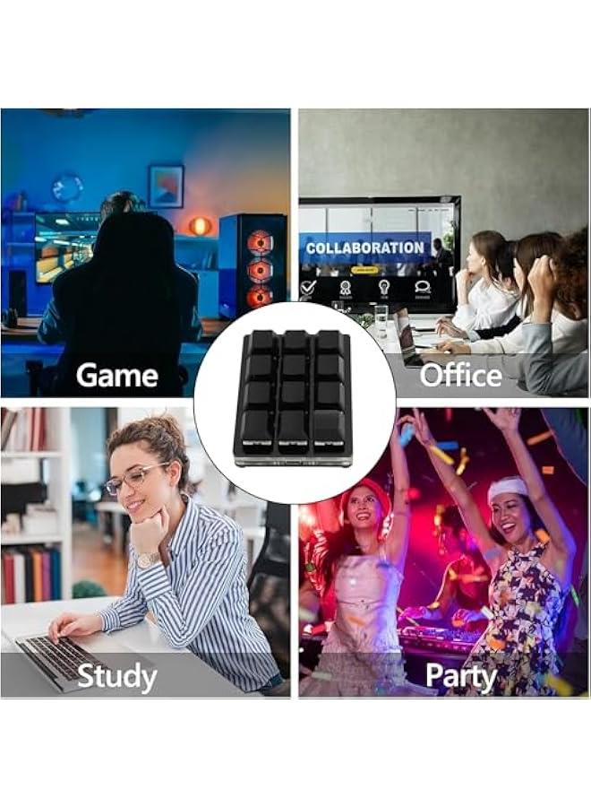 12 Key Mechanical Gaming Keyboard, One Handed Programmable Mechanical Keyboard, RGB Multifunctional Mechanical Gaming Keypad Mini USB Wired RGB Red Switch Macro Keyboard (Black) - Image 2
