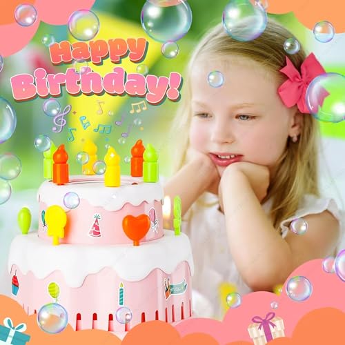 SHAKTISM آلة فقاعات على شكل كعكة عيد ميلاد SHAKTISM مع موسيقى وأضواء LED، 13 عصا دوارة، أكثر من 15000 فقاعة/دقيقة، حل مدمج وملصقات DIY، لعبة نفاخ فقاعات محمولة للأطفال والرضع (لون عشوائي) - Image 4