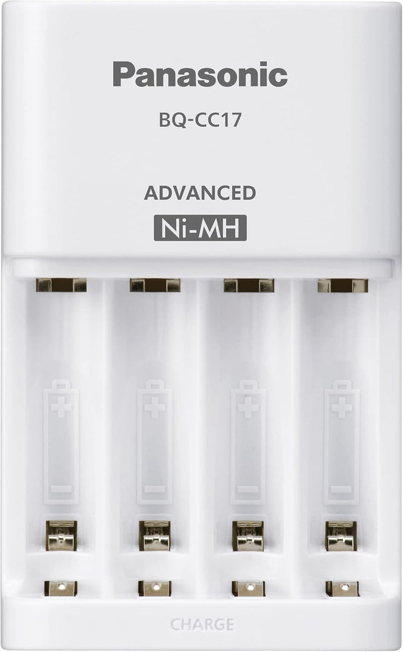 إنيلوب شاحن بطاريات فردي متقدم من إينيلوب باناسونيك طراز BQ-CC17SBA مع 4 مؤشرات LED لحالة الشحن، لون أبيض - Image 1