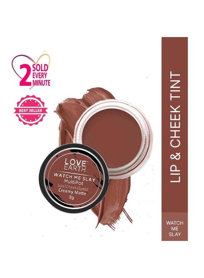 Love Earth Lip Tint & Cheek Tint Multipot-Watch Me Slay With Richness Of Essential Oils And Vitamin E For Lips, Eyelids & Cheeks, Matte Finish - Caramel Brown - Image 2