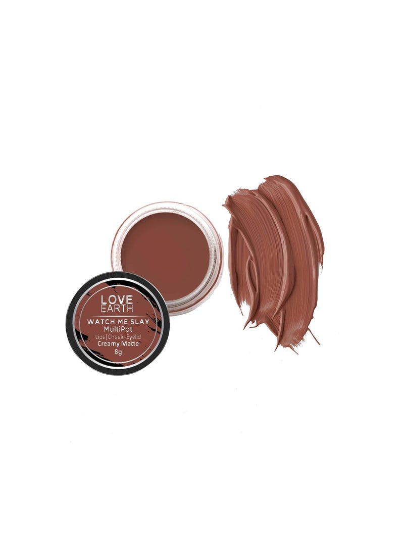 Love Earth Lip Tint & Cheek Tint Multipot-Watch Me Slay With Richness Of Essential Oils And Vitamin E For Lips, Eyelids & Cheeks, Matte Finish - Caramel Brown - Image 1