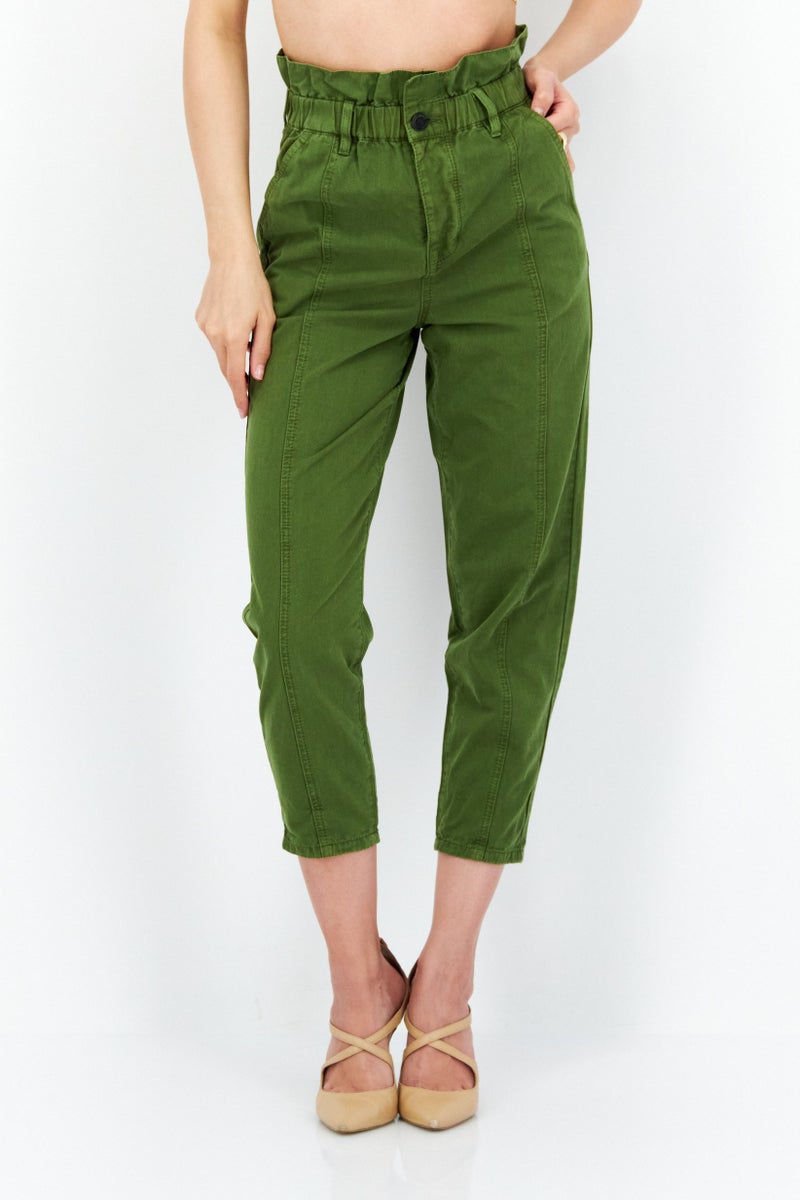 Blank NYC Women Regular Fit High Rise Straight Leg Trouser Pants, Olive - Image 1