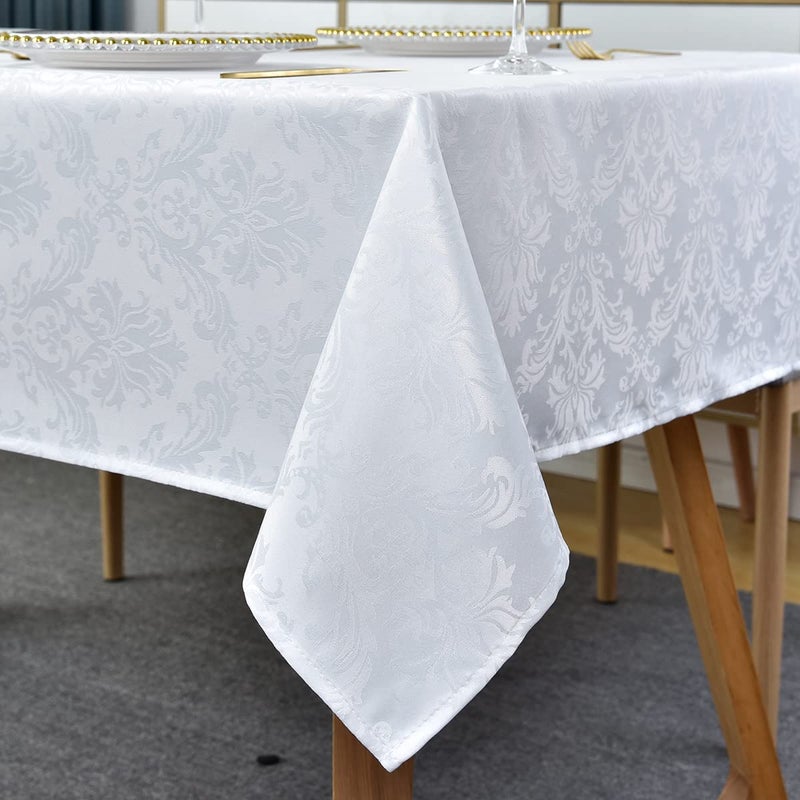 SASTYBALE White Tablecloth Rectangle 60 x 84 Inch Jacquard Damask Tablecloth Waterproof  Stain Resistant Soft Polyester Tables Cloth Washable Table Cover for Dining Party Indoor Outdoor