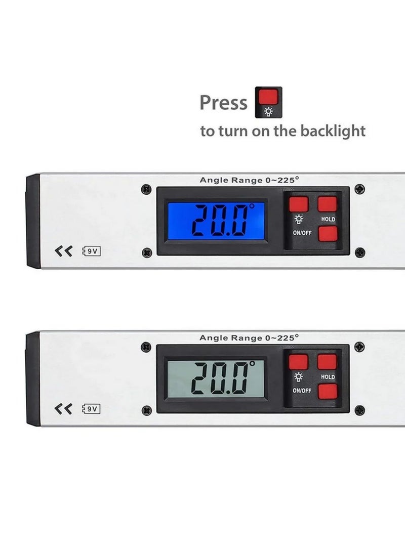 1pcs 400mm/16inch Digital Angle Finder 0-225° Protractor Spirit Level with Level Bubble | Precise Gauge for Woodworking, Construction - Image 3