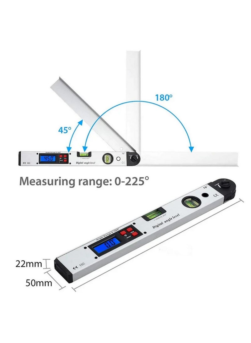 1pcs 400mm/16inch Digital Angle Finder 0-225° Protractor Spirit Level with Level Bubble | Precise Gauge for Woodworking, Construction - Image 2