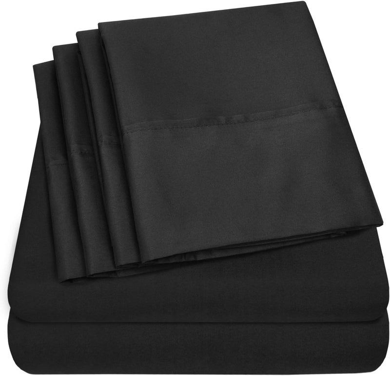 King Size Bed s - 6 Piece 1500 Supreme Fine Brushed Microfiber Deep Pocket King Set Bedding - 2 Extra Pillow Cases, Great Value, King, Black - Image 1