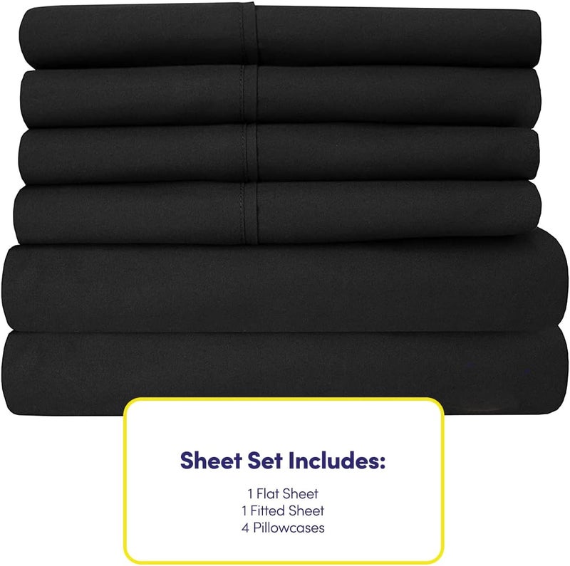 King Size Bed s - 6 Piece 1500 Supreme Fine Brushed Microfiber Deep Pocket King Set Bedding - 2 Extra Pillow Cases, Great Value, King, Black - Image 4