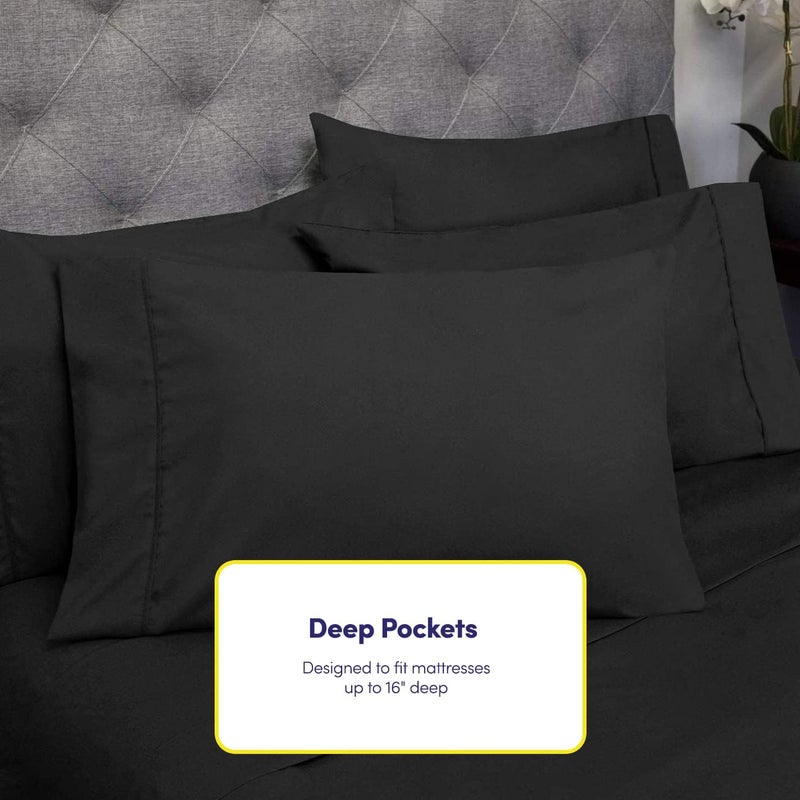 King Size Bed s - 6 Piece 1500 Supreme Fine Brushed Microfiber Deep Pocket King Set Bedding - 2 Extra Pillow Cases, Great Value, King, Black - Image 5