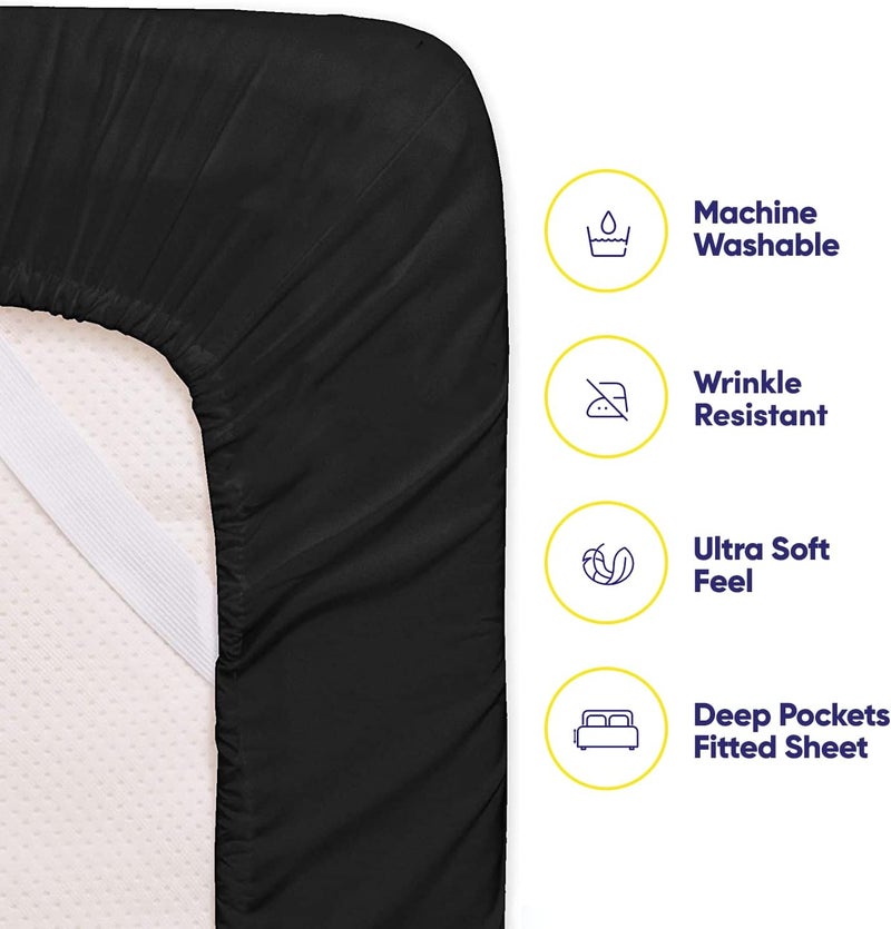 King Size Bed s - 6 Piece 1500 Supreme Fine Brushed Microfiber Deep Pocket King Set Bedding - 2 Extra Pillow Cases, Great Value, King, Black - Image 3