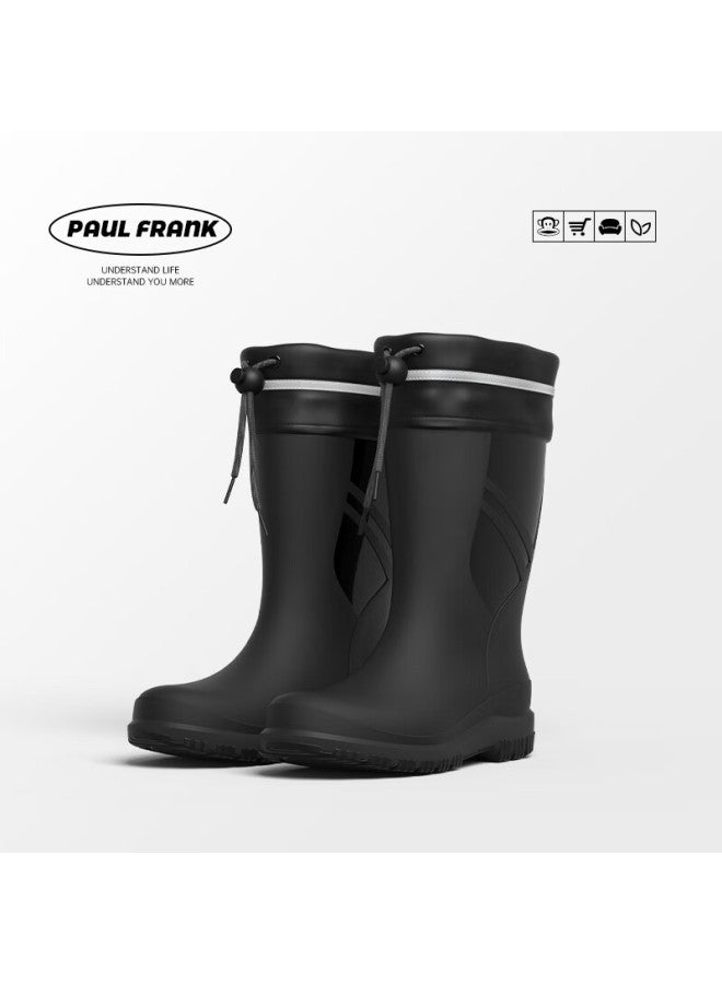 Paul Frank Paul Frank Men's Mid-tube Rain Shoes Waterproof And Slip-proof Takeaway Rider Special Thick-soled Wear-resistant Rubber Shoes Black Size 39 (one Size Larger) - Image 1