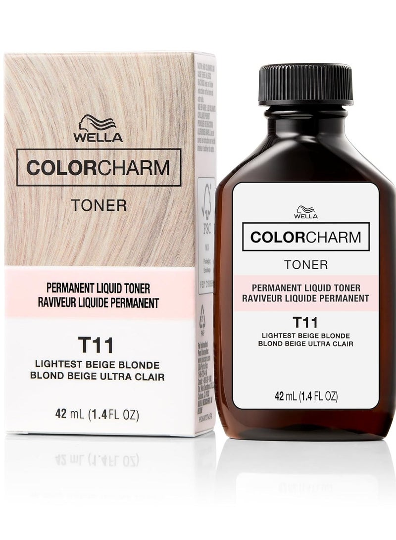 WELLA Color Charm WELLA colorcharm Hair Toner, Neutralize Brass With Liquifuse Technology,T11 Lightest Beige Blonde, 1.4 oz - Image 1