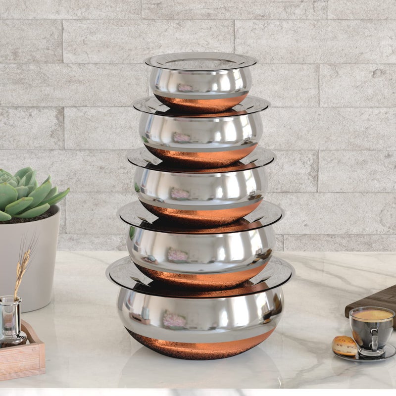 QSEC Handi Set with lid | Urli Set of 5 with Size 500 ml, 800ml, 1000ml , 1200ml, 1500ml | Urli Bowl for Home & Kitchen - Image 2