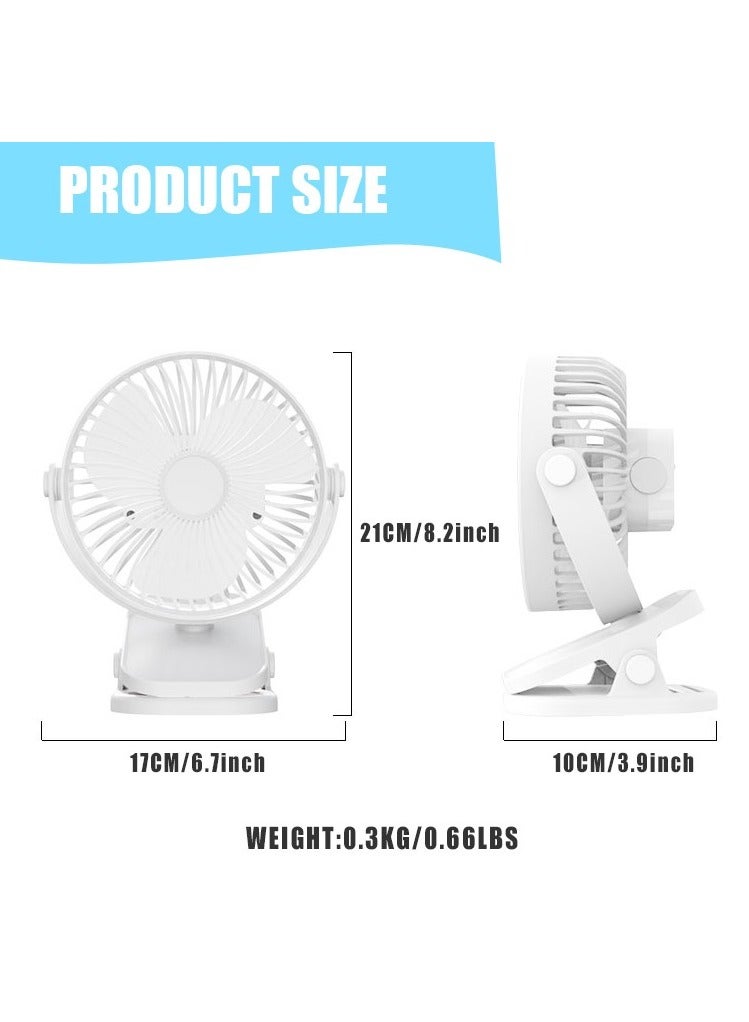 التلقيم مشبك محمول على المروحة، 720 درجة دوران البطارية تشغيل عربة الأطفال، 5 سرعة هدوئة صغيرة المكتب الشخصي المروحة، USB القابلة لإعادة الشحن ناقلة غولف عربة المنزل الأبيض - Image 3