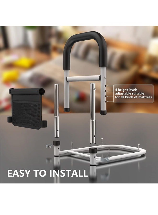 بيوينتي الدرابزينات لسلامة كبار السن مع جيوب تخزين قابلة للتعديل مع دعم جانبي لمساعدة كبار السن تنزلق تحت فراش السرير مع عكاز طبي لحماية السرير ومقابض سرير الأسرة - Image 3