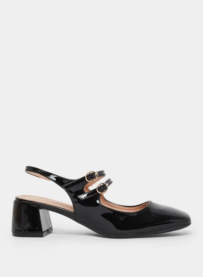Black Patent Block Heel Mary Jane Shoes
