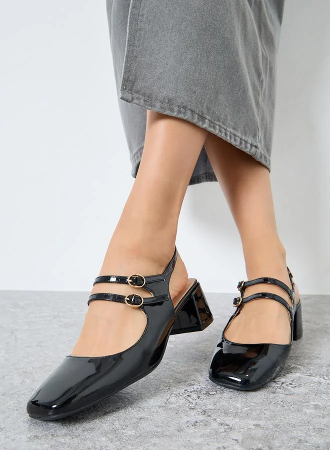 Styli Black Patent Block Heel Mary Jane Shoes