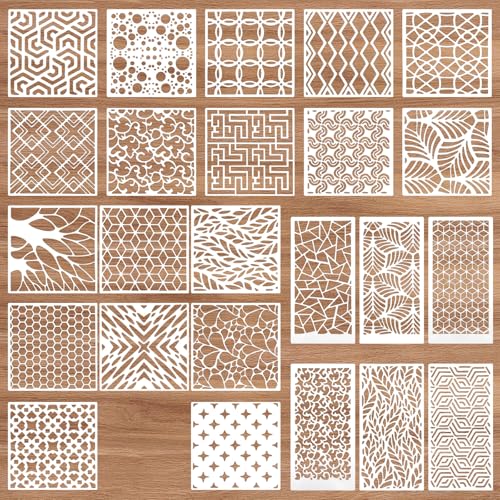 24Pcs Stencils for Painting Geometric Pattern Stencils for Crafts Reusable Wall Stencil for Painting Patterns Spray Paint Layering Stencil for Paint On Wood2 Size