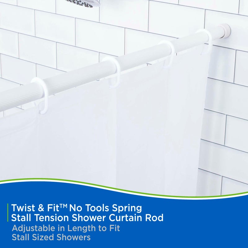 Kenney KN607S/1 Twist & Fit No Tools Spring Tension Stall Shower Curtain Rod with Non-Slip, Non-Scratch Ends, 24-38" Adjustable Length, Easy Install, White, 1" Diameter Rust Resistant Steel Tube - Image 3