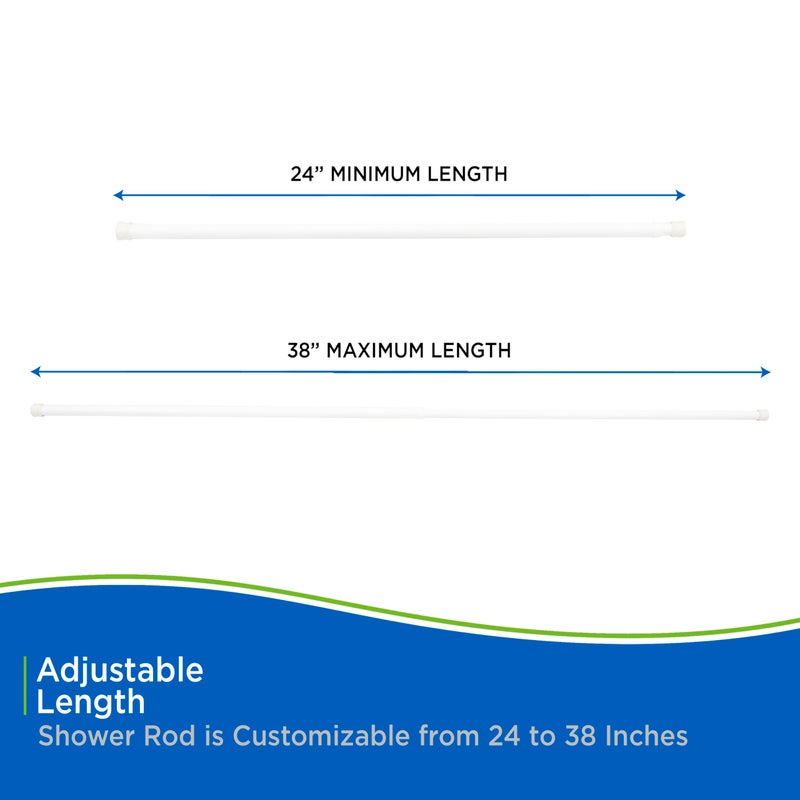 Kenney KN607S/1 Twist & Fit No Tools Spring Tension Stall Shower Curtain Rod with Non-Slip, Non-Scratch Ends, 24-38" Adjustable Length, Easy Install, White, 1" Diameter Rust Resistant Steel Tube - Image 4