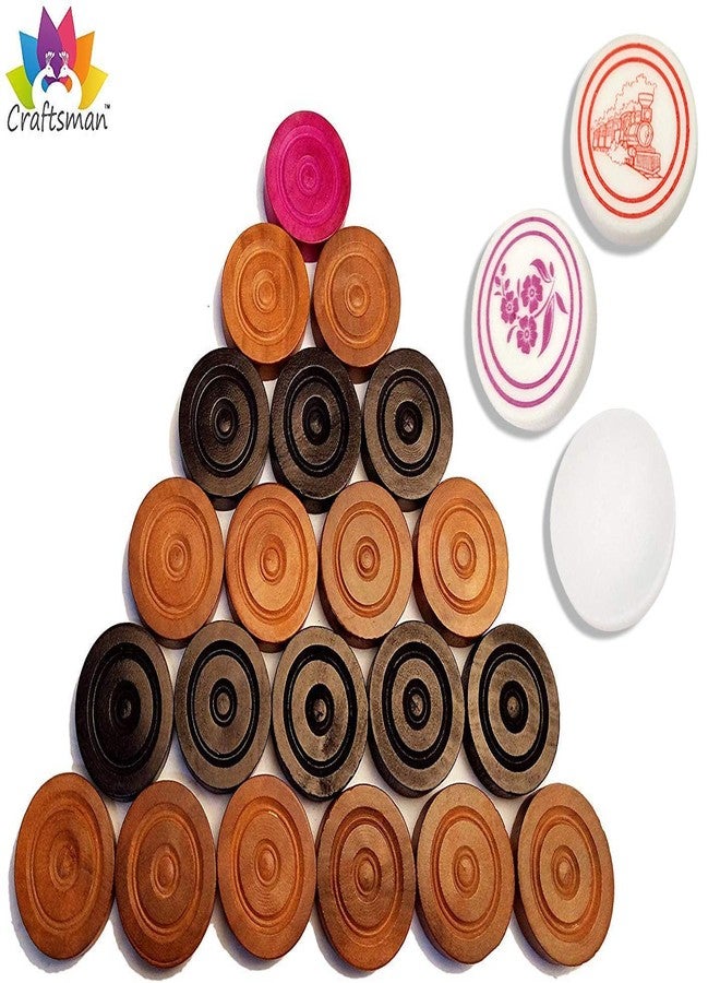 Craftsman Carrom Coin Set of 24 Coins Sheesham Wood Champion Carrom Coins + Striker (2 Pack + 3 Striker) - Image 2