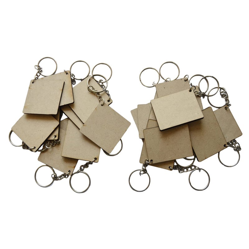 Ecomology Pack of 50 (25Rectangle & 25Square) 2 Shape Key Chains with Ring (50 x 50) mm | Mandala Art MDF Board | MDF Art and Craft | It is Suitable for Craft Activities  - Image 1