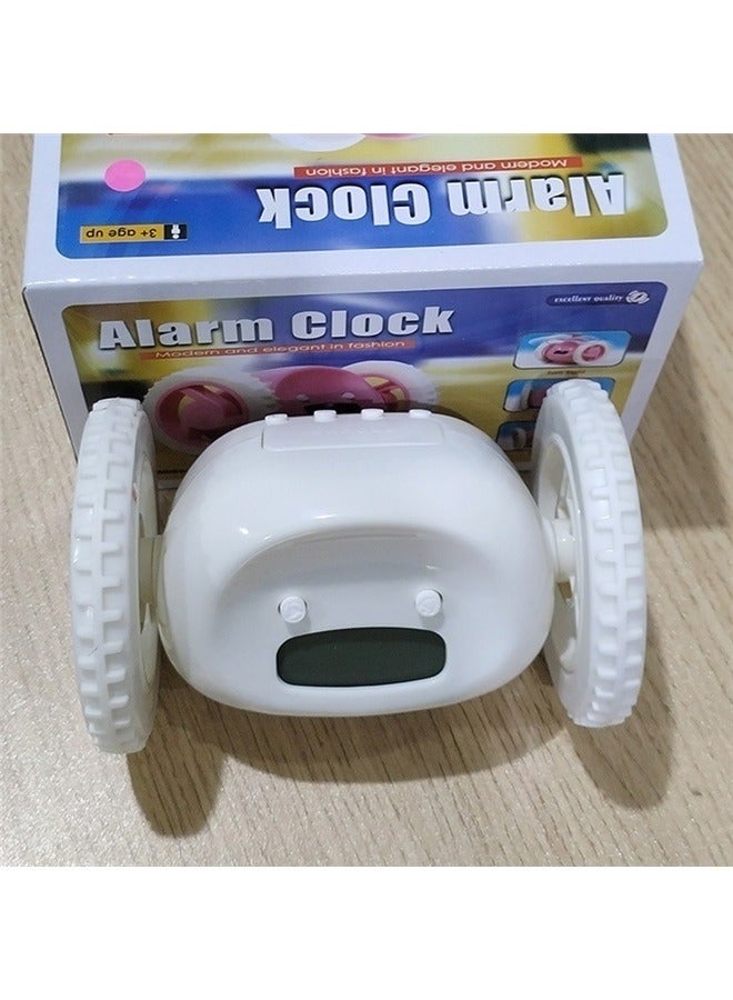 Wheels Lcd Screen Display Running Alarm Clock White 13.5x9x9cm，Extra Super Loud Alarm Clock for Heavy Sleepers Adults Kids Teens Bedroom, Move Jump Roll Run Away Easy to Set Smart Digital Alarm Cloc  - Image 3