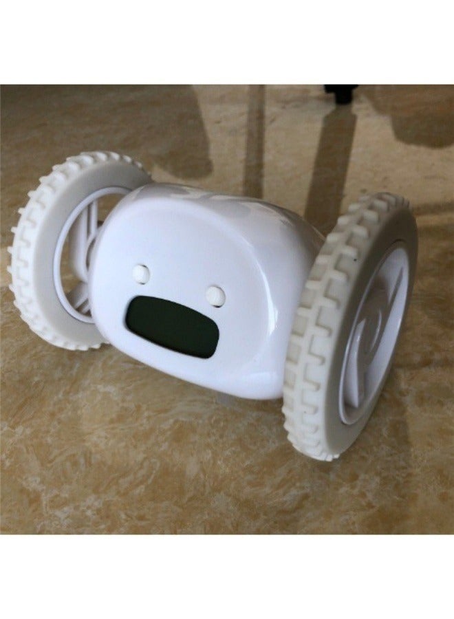 Wheels Lcd Screen Display Running Alarm Clock White 13.5x9x9cm，Extra Super Loud Alarm Clock for Heavy Sleepers Adults Kids Teens Bedroom, Move Jump Roll Run Away Easy to Set Smart Digital Alarm Cloc  - Image 4