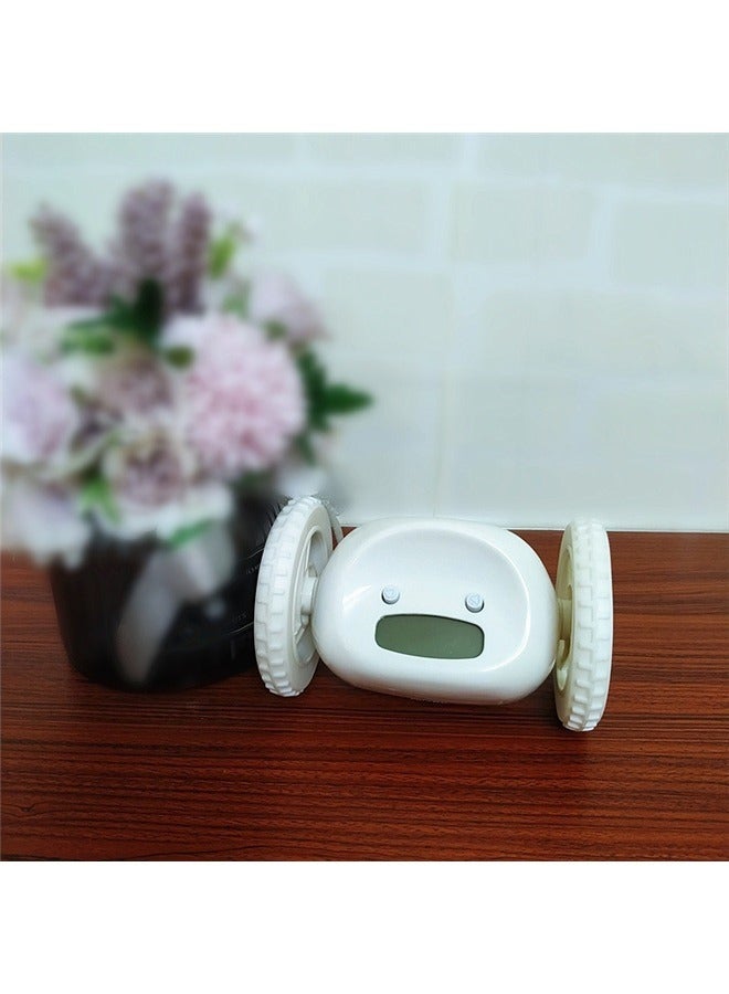 Wheels Lcd Screen Display Running Alarm Clock White 13.5x9x9cm，Extra Super Loud Alarm Clock for Heavy Sleepers Adults Kids Teens Bedroom, Move Jump Roll Run Away Easy to Set Smart Digital Alarm Cloc  - Image 2
