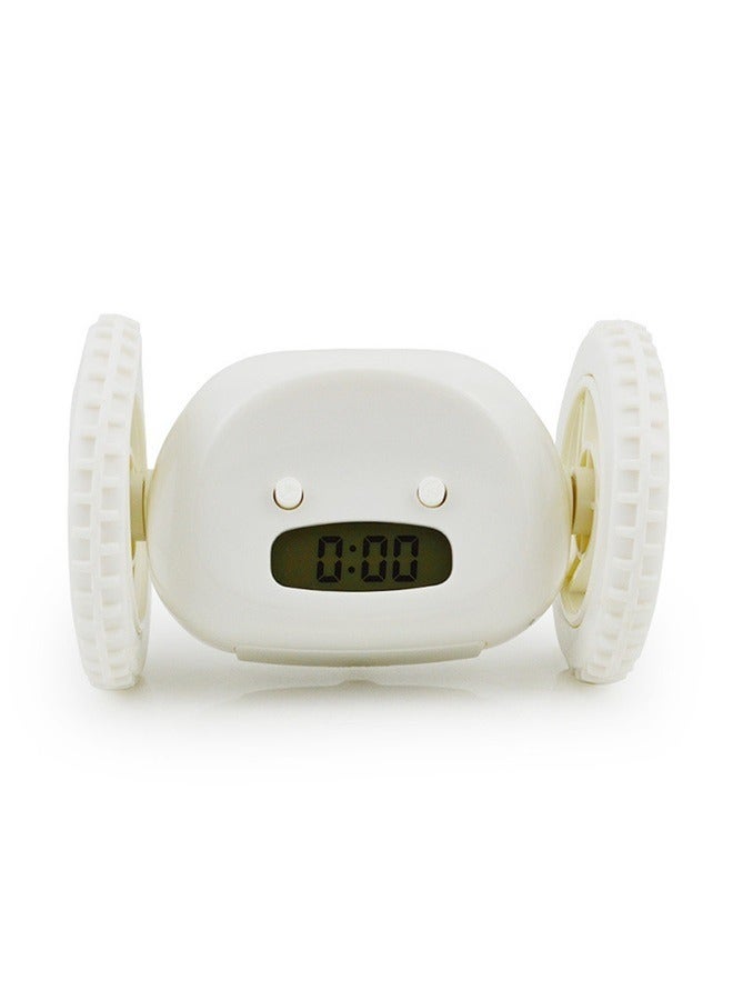 Wheels Lcd Screen Display Running Alarm Clock White 13.5x9x9cm，Extra Super Loud Alarm Clock for Heavy Sleepers Adults Kids Teens Bedroom, Move Jump Roll Run Away Easy to Set Smart Digital Alarm Cloc  - Image 1