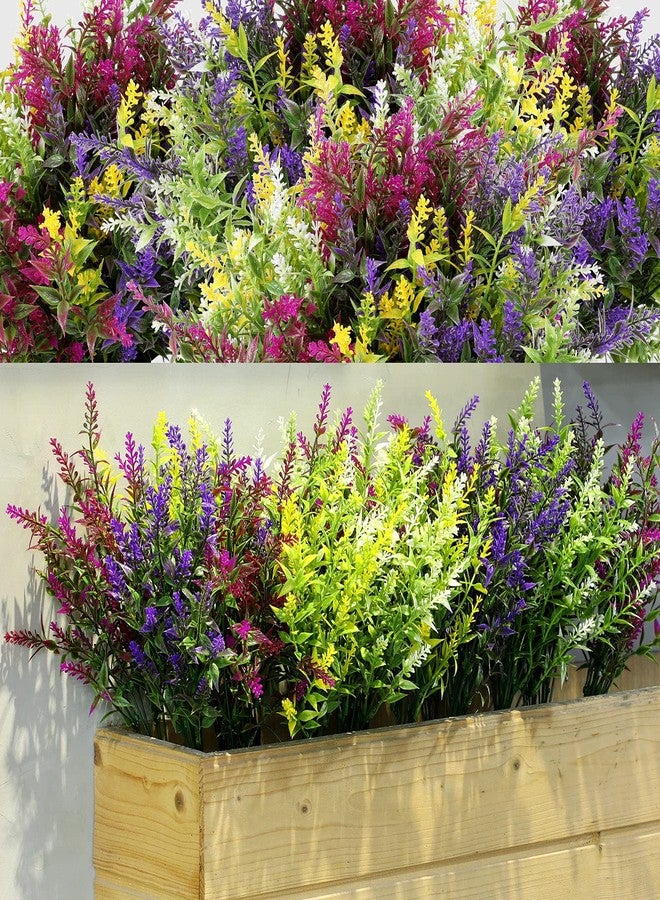 Xinnun 24 Bundles Outdoor Artificial Flowers Fake Lavender Plants UV Resistant Shrubs Greenery Plastic Faux Plants for Home Garden Patio Porch Courtyard Window Box Outdoor Indoor Decoration - Image 1