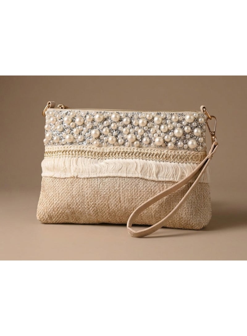 Elegant women's handbag adorned with pearls - Image 1