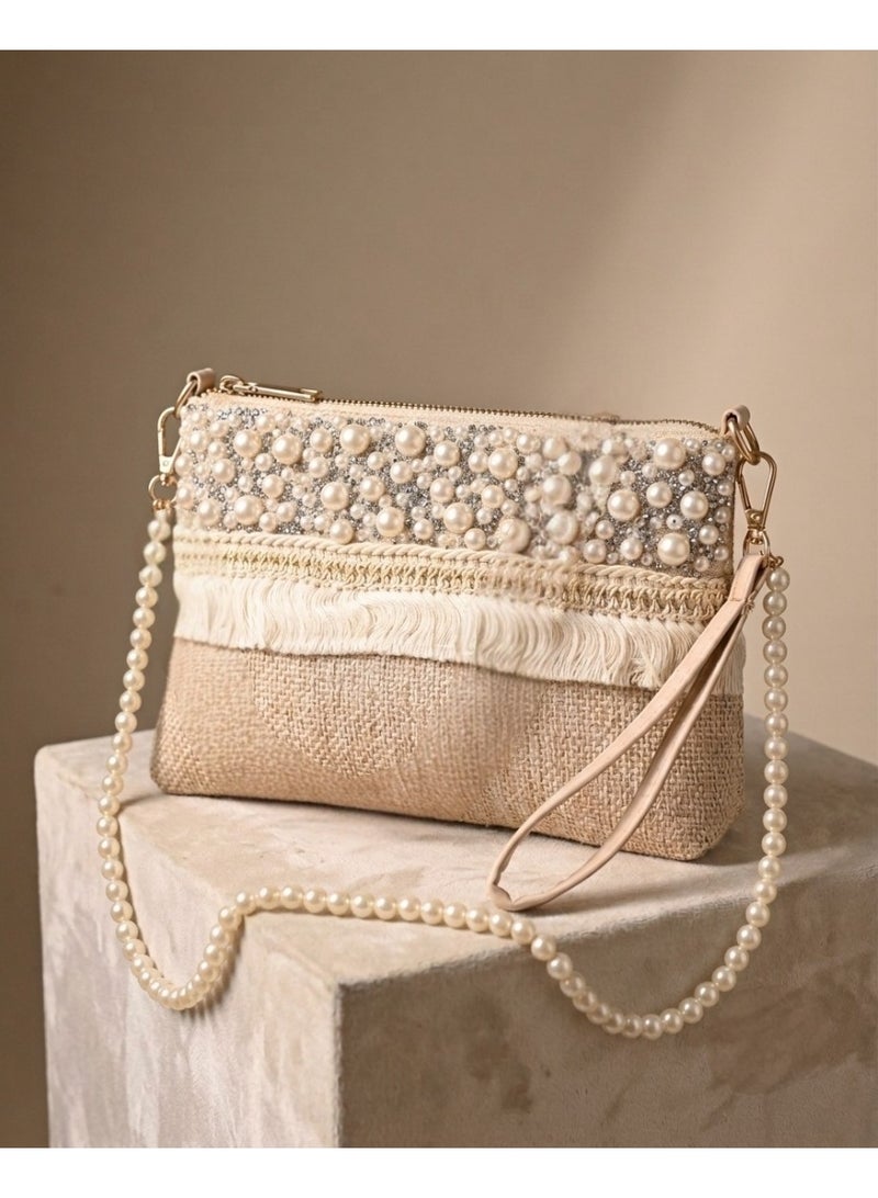 Elegant women's handbag adorned with pearls - Image 2
