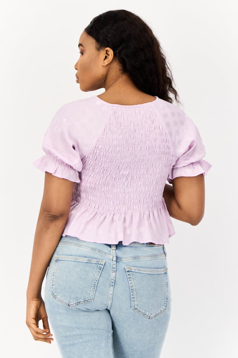 ONLY Women V Neck Short Sleeves Ruched Top, Lilac  - Image 4