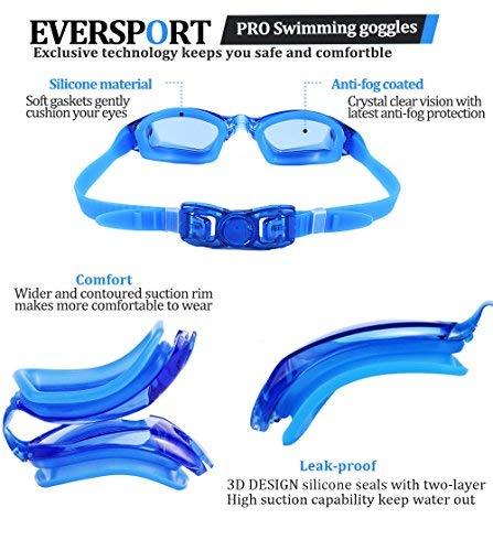 EverSport Swim Goggles, 2-Pack, Swimming Goggles, Mirrored Lens, for Adult Men Women Youth Kids Child, Anti-Fog, UV Protection, Shatter-Proof, Watertight - Image 5