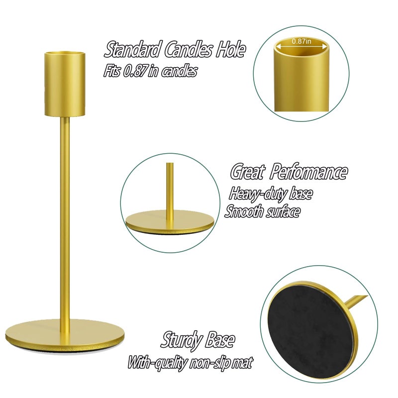 Ahpuhtan Taper Candle Holder Set of 6, Brass Gold Tall Candlestick Holders, Metal Vintage Candle Stickers Long Holder Set, Pillar Decorative Candle Holder Fits 3/4 Inch Candle for Wedding (Gold-6 Packs) - Image 3
