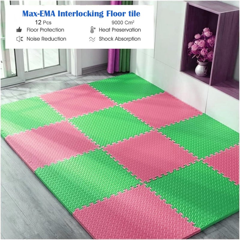 ماكس-إيما جلوبال بلاط أرضية إسفنجي متشابك من Max-Ema باللونين الأحمر والأخضر 30 × 30 × 0.8 سم، عبوة من 12 قطعة لصالة الألعاب الرياضية المنزلية، وحصيرة أرضية للتمرين، ومعدات التمرين، وسجادة إسفنجية ناعمة لمنطقة اللعب، وأرضيات إسفنجية إيفا الناعمة وأرضيات صالة الألعاب الرياضية المنزلية - Image 2