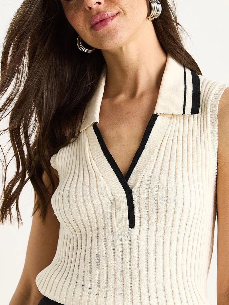 Bianco Lucci Natural LUCCI Slim Fit V-Neck Buttoned Blouse for Women | Best Price UAE