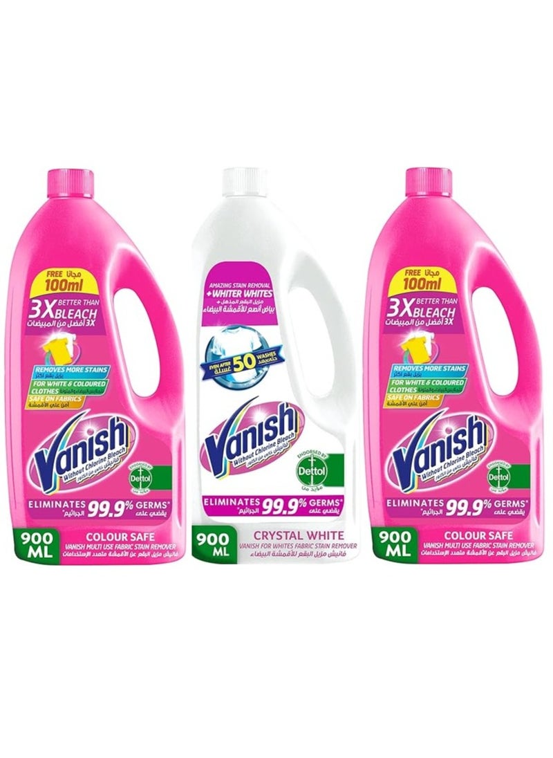 Vanish Vanish Crystal Liquid Stain Remover for White Clothes, Can be used with or without detergents and additives, 900ml 1 pc + Vanish Liquid Stain Remover for Colored Clothes 900ml 2 pc  - Image 1