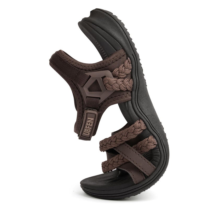 UBFEN Womens Hiking Sandal Sport Sandal Straps with Adjustable Hooks Arch Support Water Sandal Beach Vacation Casual Camping Size 10 Dark Brown - Image 3