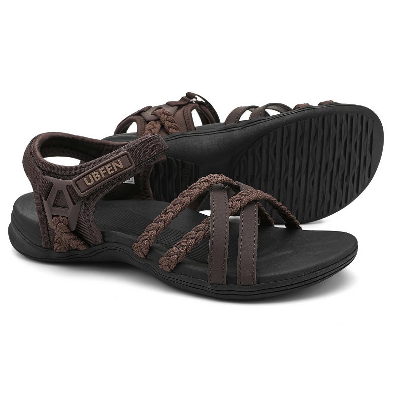 UBFEN Womens Hiking Sandal Sport Sandal Straps with Adjustable Hooks Arch Support Water Sandal Beach Vacation Casual Camping Size 10 Dark Brown - Image 1