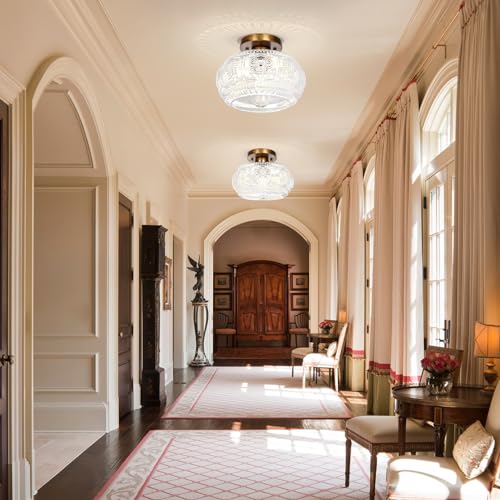 OYKYOHEI Semi Flush Mount Ceiling Light, Globe Glass Ceiling Light Fixture, Antique Bronze Modern Lighting for Hallway Bedroom Entryway Kitchen Porch, Bulb Not Included - Image 2