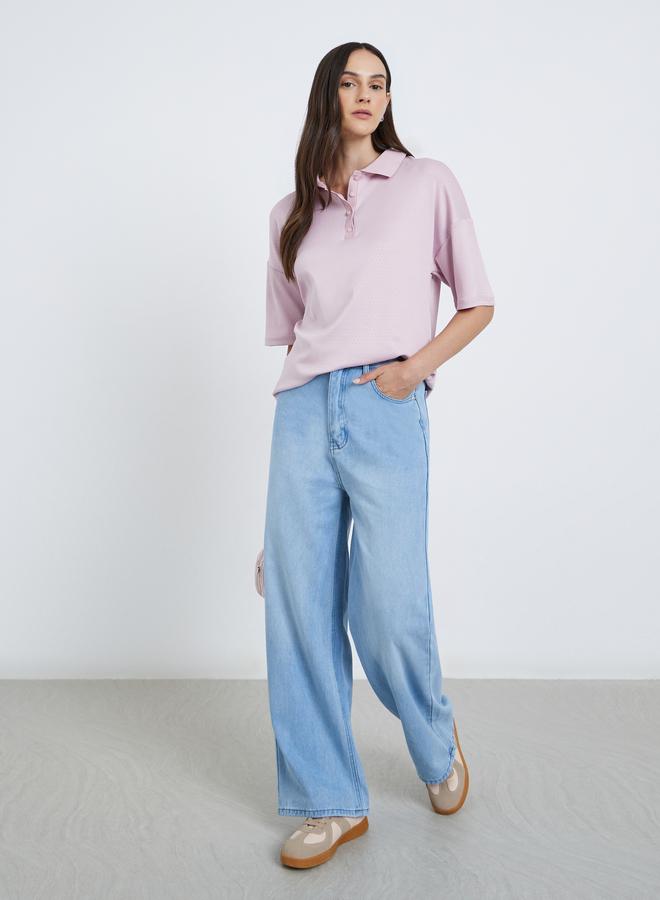 ستايلي جينز ستايلي مستقيم بخصر عالٍ وتصميم باهت - Image 1