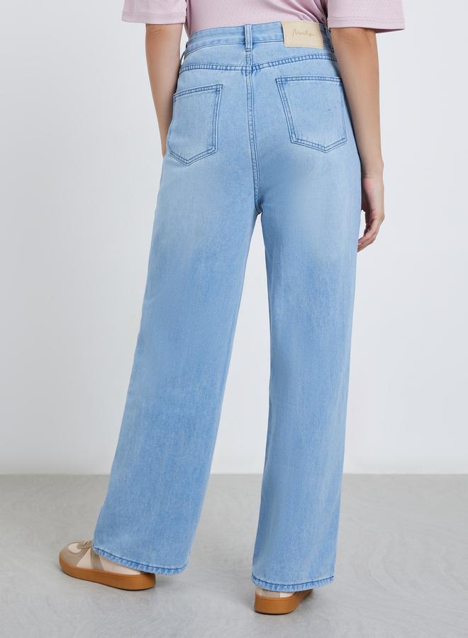 ستايلي جينز ستايلي مستقيم بخصر عالٍ وتصميم باهت - Image 4