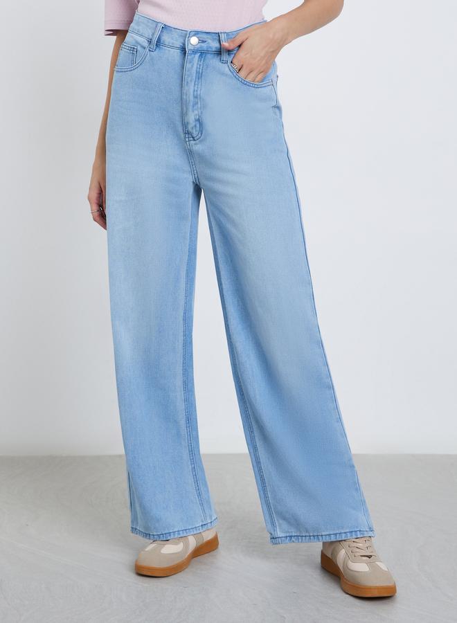 ستايلي جينز ستايلي مستقيم بخصر عالٍ وتصميم باهت - Image 2