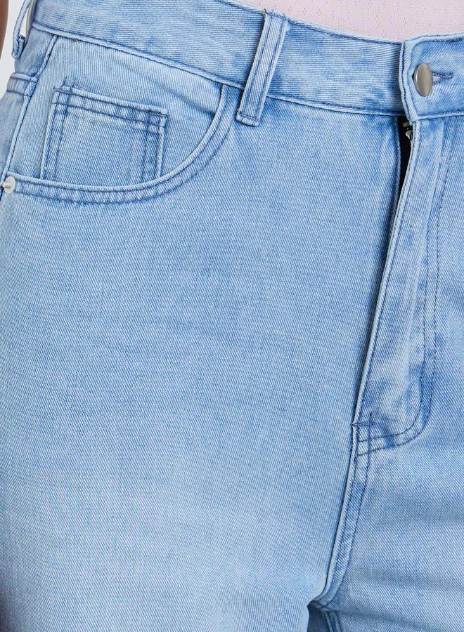 ستايلي جينز ستايلي مستقيم بخصر عالٍ وتصميم باهت - Image 3