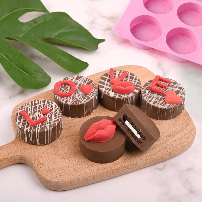Actvty Round Chocolate Cookie Molds, 3 Pieces 12-Cavity Cylinder Chocolate Silicone Molds for Covered Oreo, Cookies Candy Jelly Mini Cakes and Muffin Baking(Pink) - Image 2