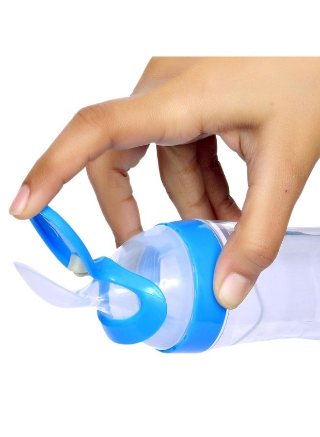 Miracle moms Baby Silicone Squeeze Feeder Bottle with Spoon/Toddler Safe Silicone Squeeze Feeding Spoon Milk Cereal Bottle Baby Training Feeder/Fruit Feeder (Blue) - Image 3